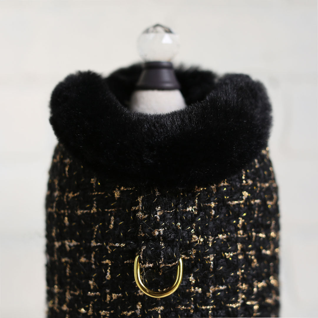 Hello Doggie Chantel Tweed Faux Fur Cream Dog Coat