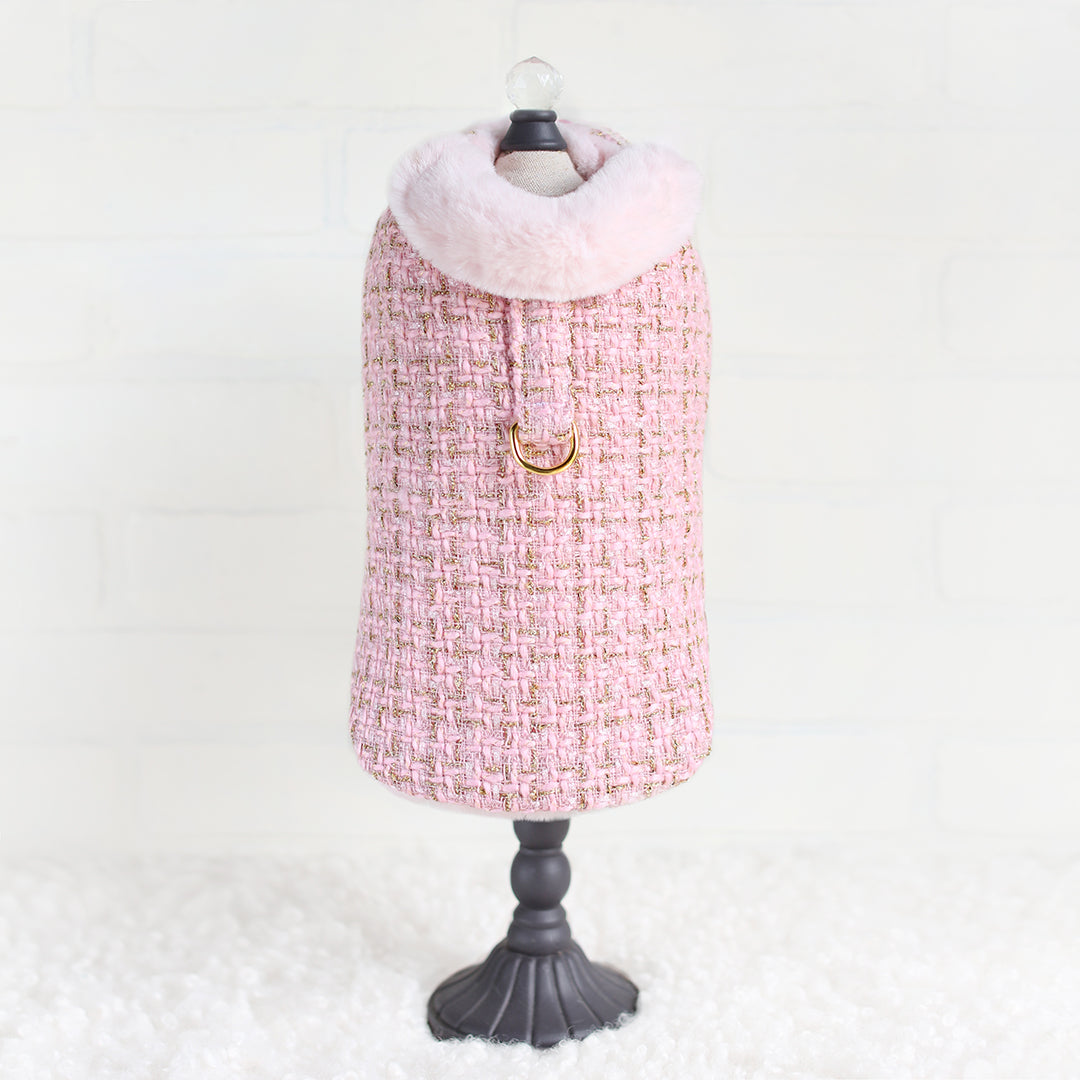 Hello Doggie Chantel Tweed Faux Fur Pink Dog Coat