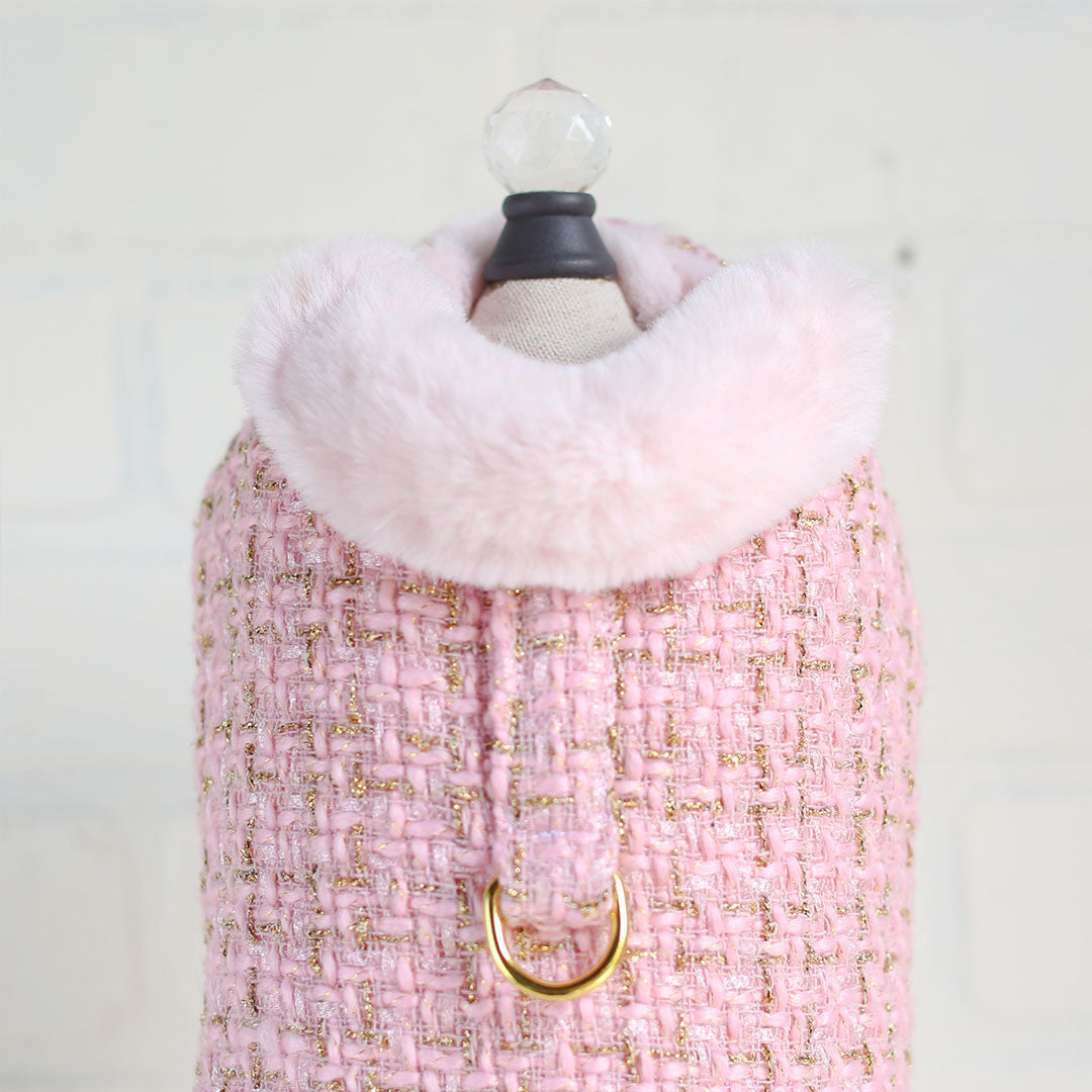 Hello Doggie Chantel Tweed Faux Fur Pink Dog Coat