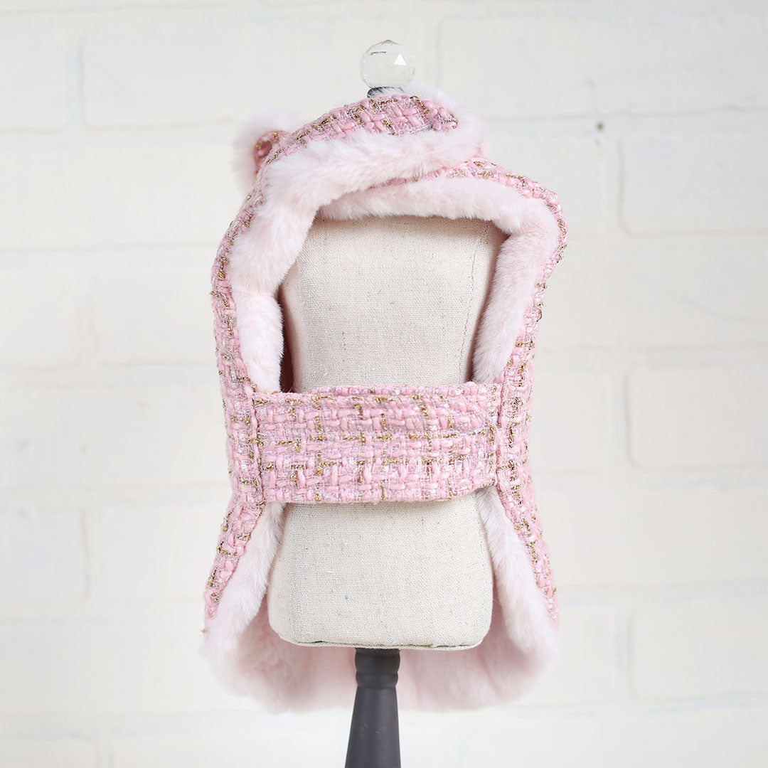 Hello Doggie Chantel Tweed Faux Fur Pink Dog Coat