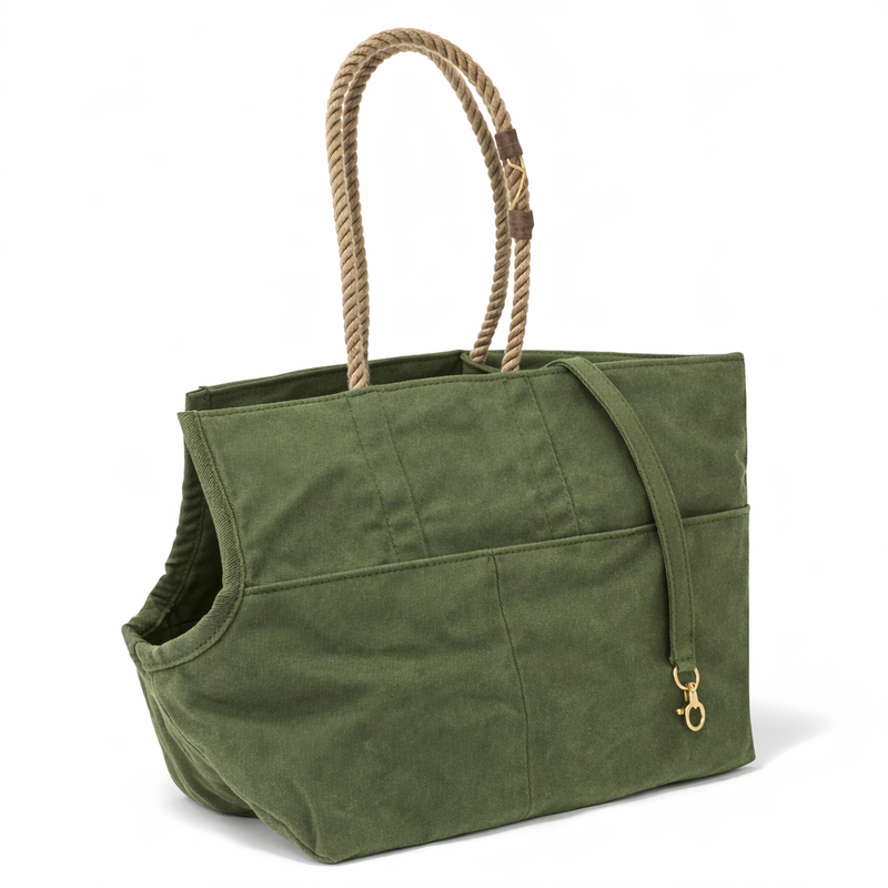Olive Waxed Cotton Canvas Dog Carrier