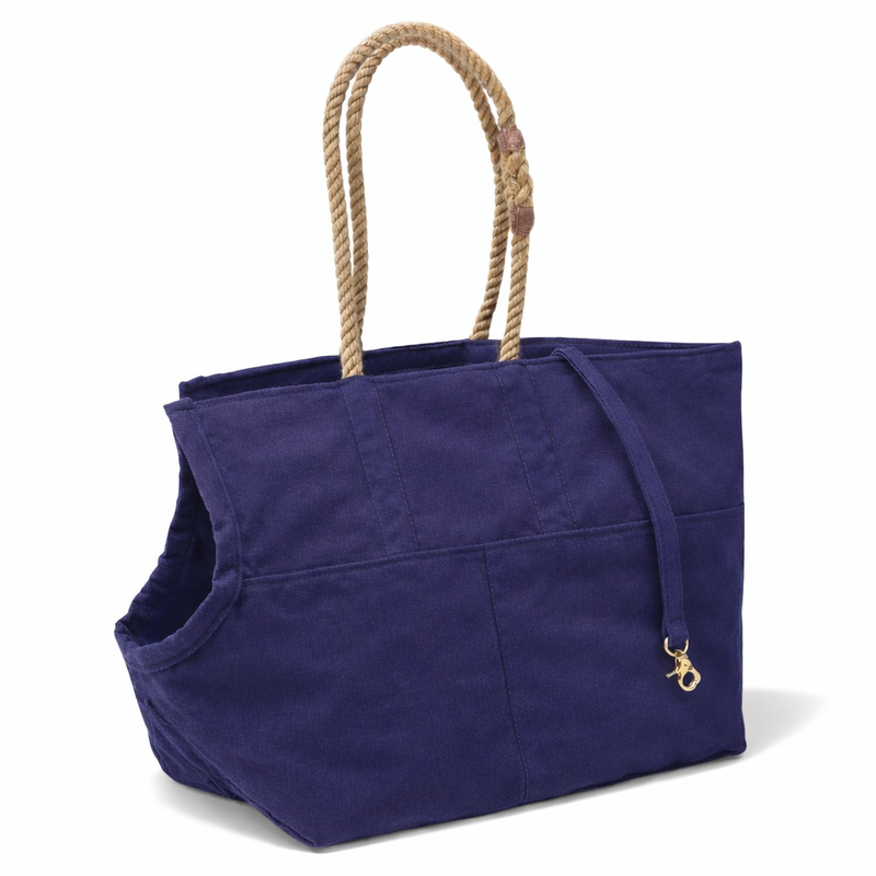 Navy Waxed Cotton Canvas Dog Carrier