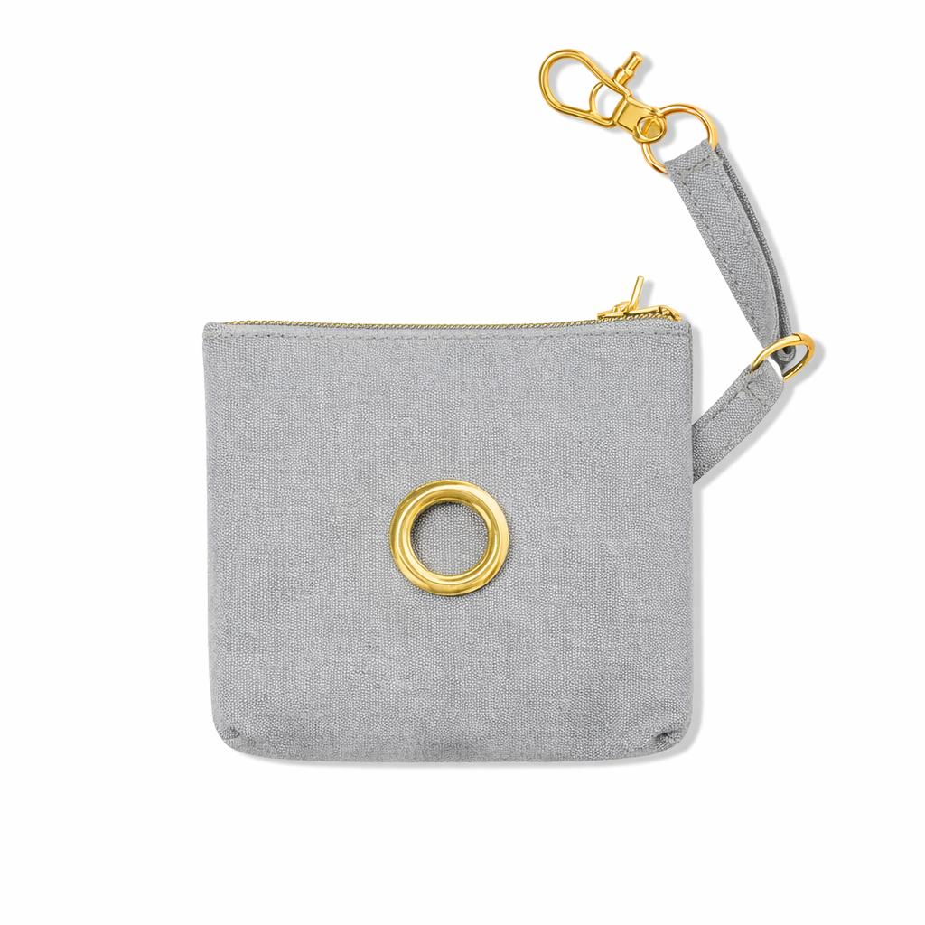 Gray Waxed Cotton Canvas Poop Bag Pouch
