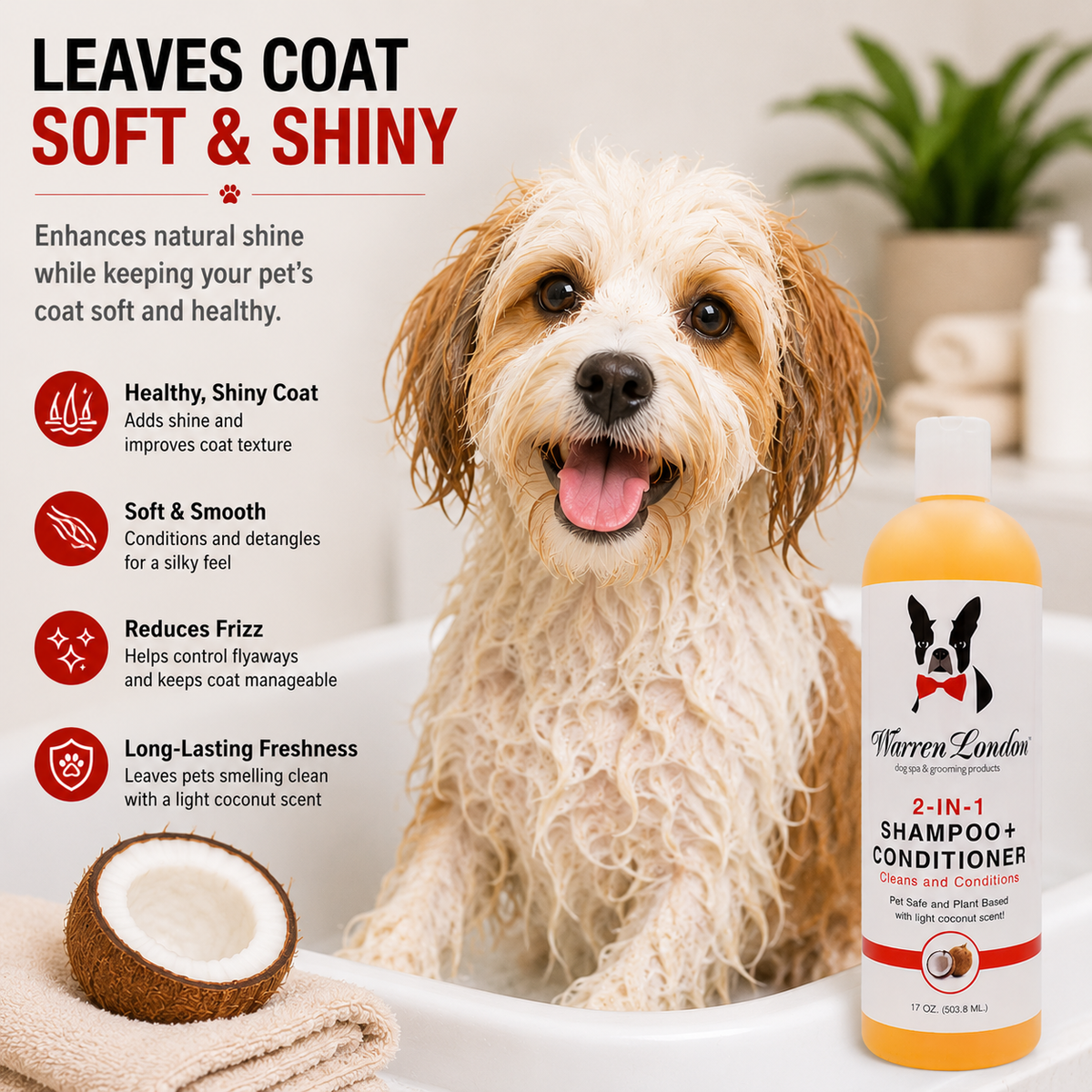 2-in-1 Dog Shampoo + Conditioner - Coconut Scented