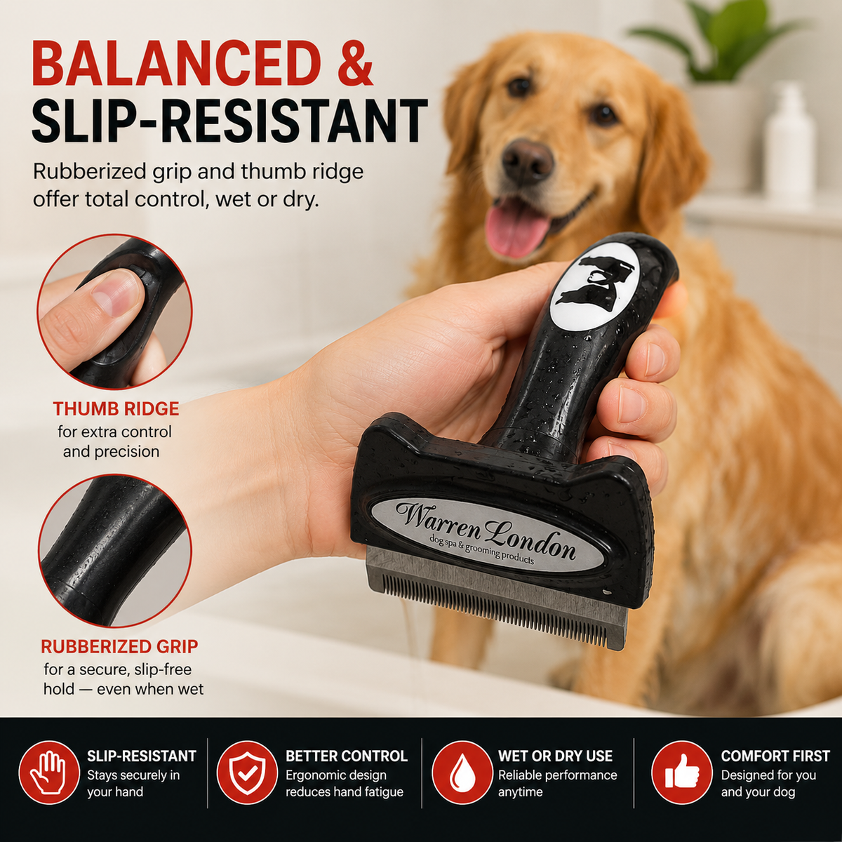 De-Shedding Dog Brush for Long Hair (>1") | HT Animal Supply