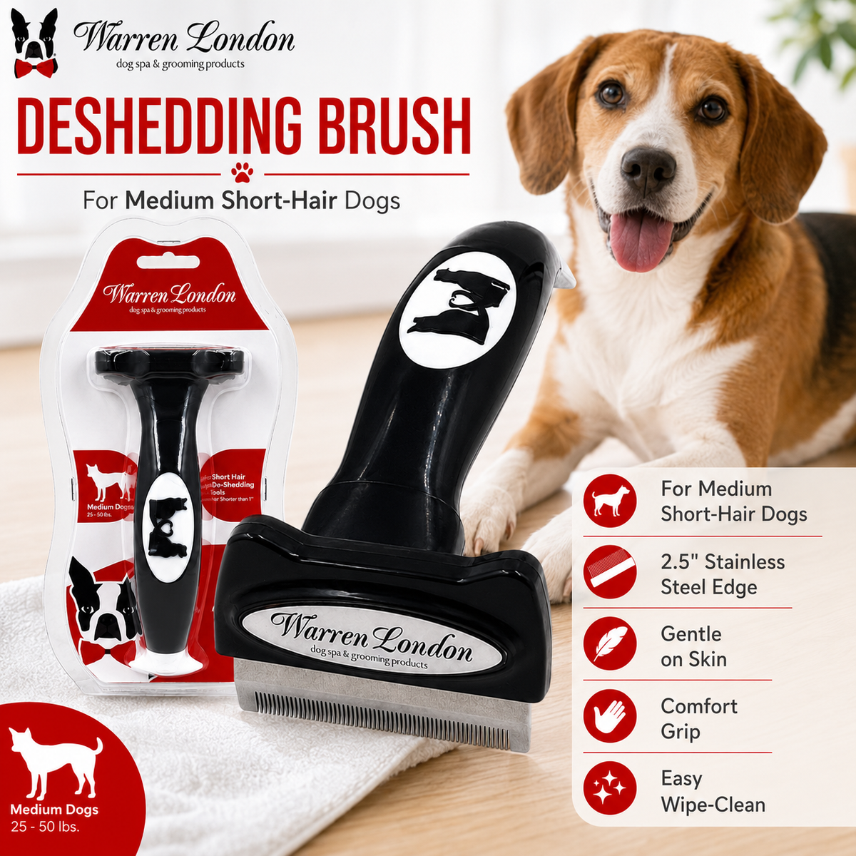 De-Shedding Dog Brush for Short Hair (<1") | HT Animal Supply