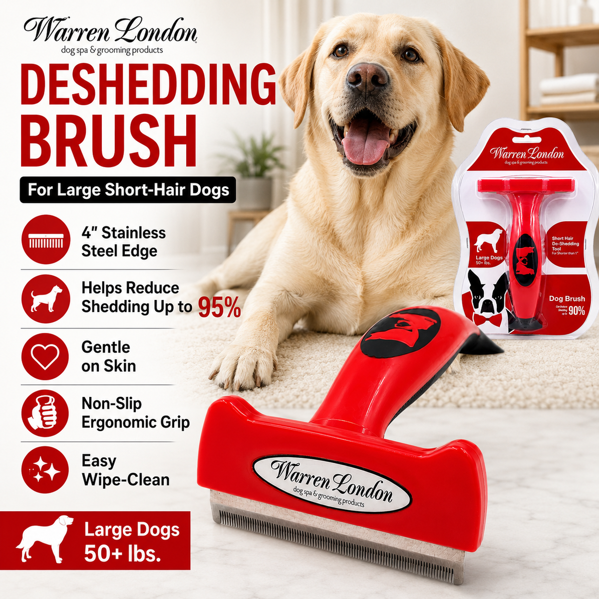 De-Shedding Dog Brush for Short Hair (<1") | HT Animal Supply