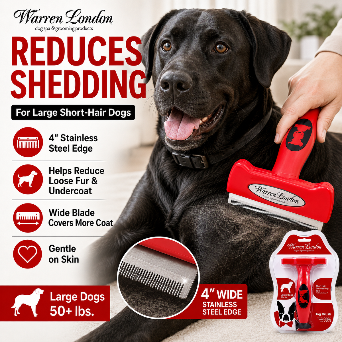 De-Shedding Dog Brush for Long Hair (>1") | HT Animal Supply