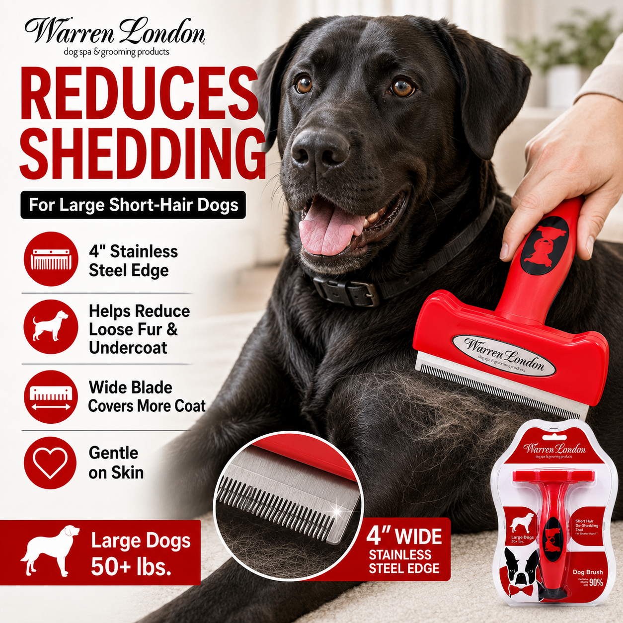 De-Shedding Dog Brush for Long Hair (>1")