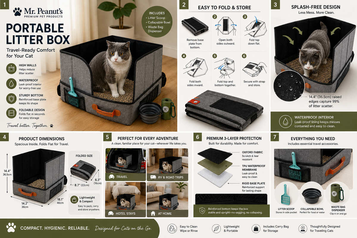 Mr. Peanuts – Portable Foldable Travel Cat Litter Box
