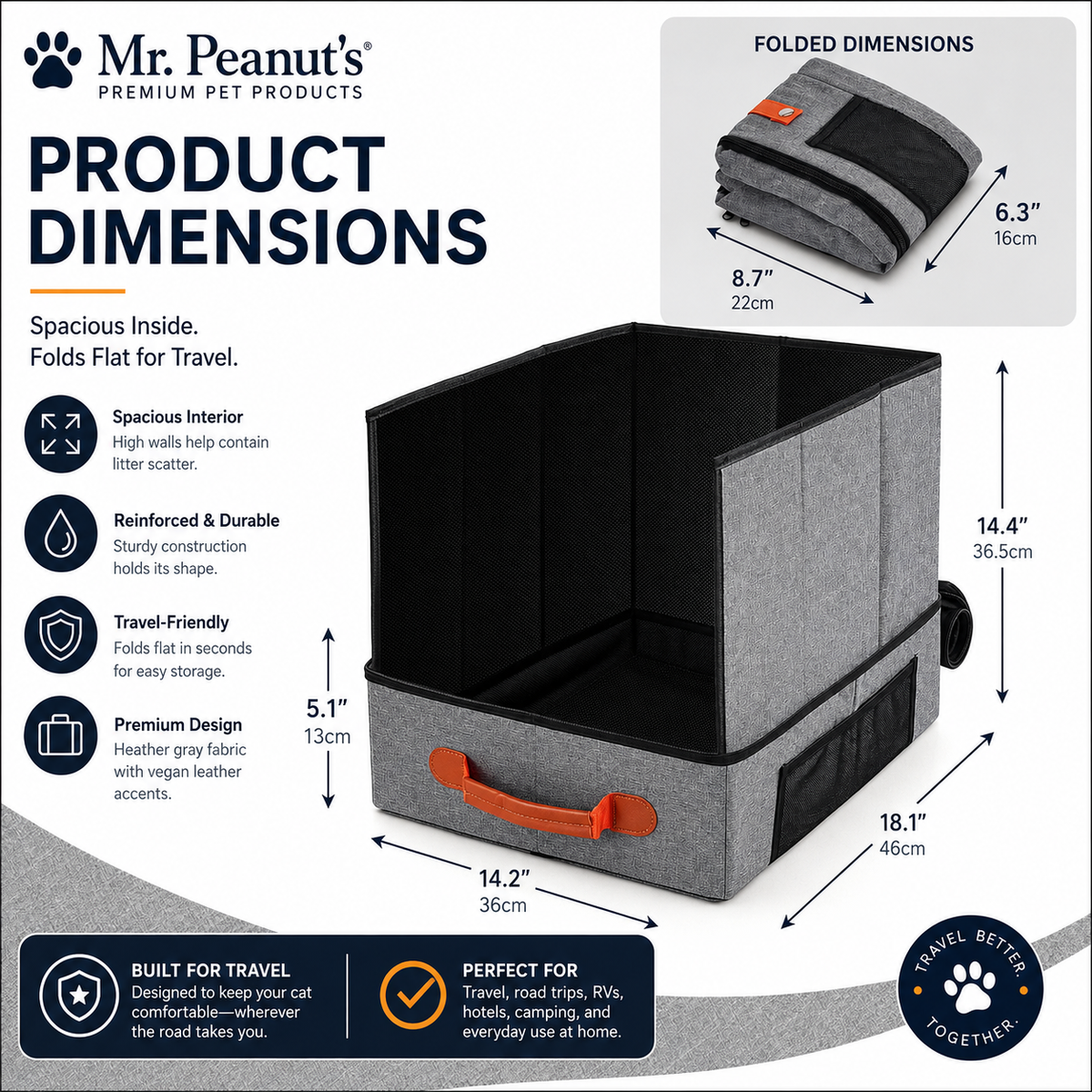 Mr. Peanuts – Portable Foldable Travel Cat Litter Box