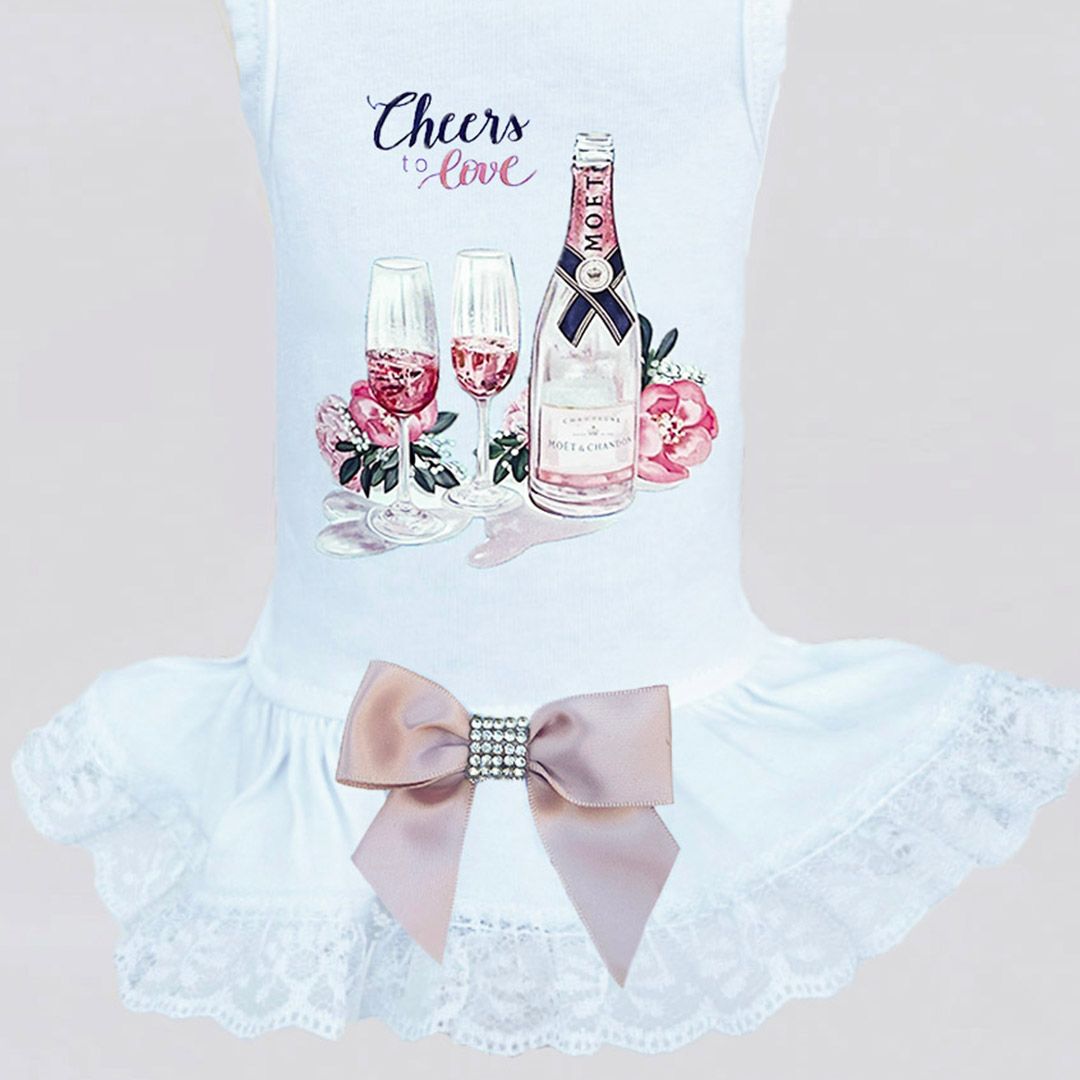 Hello Doggie Cheers Faux Fur Satin Crystal Dog Dress