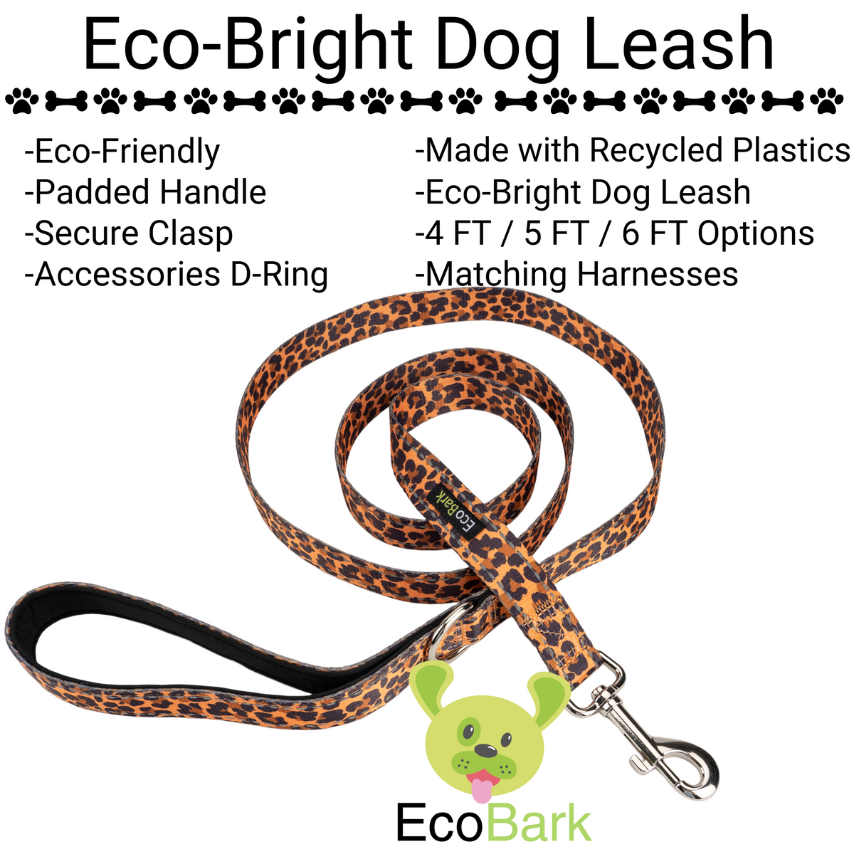 EcoBark cheetah print dog leash product details