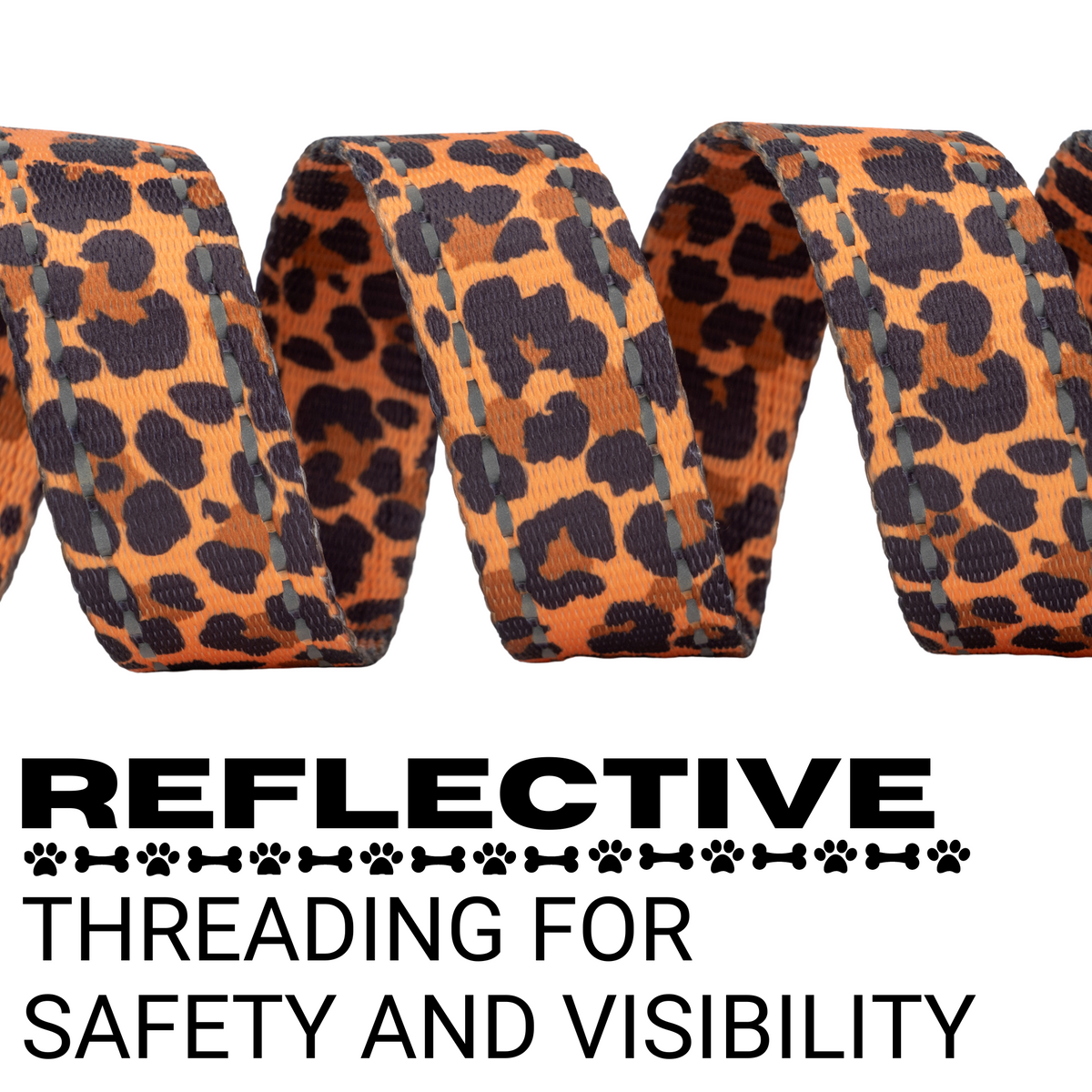 Reflective detail on EcoBark cheetah print dog leash