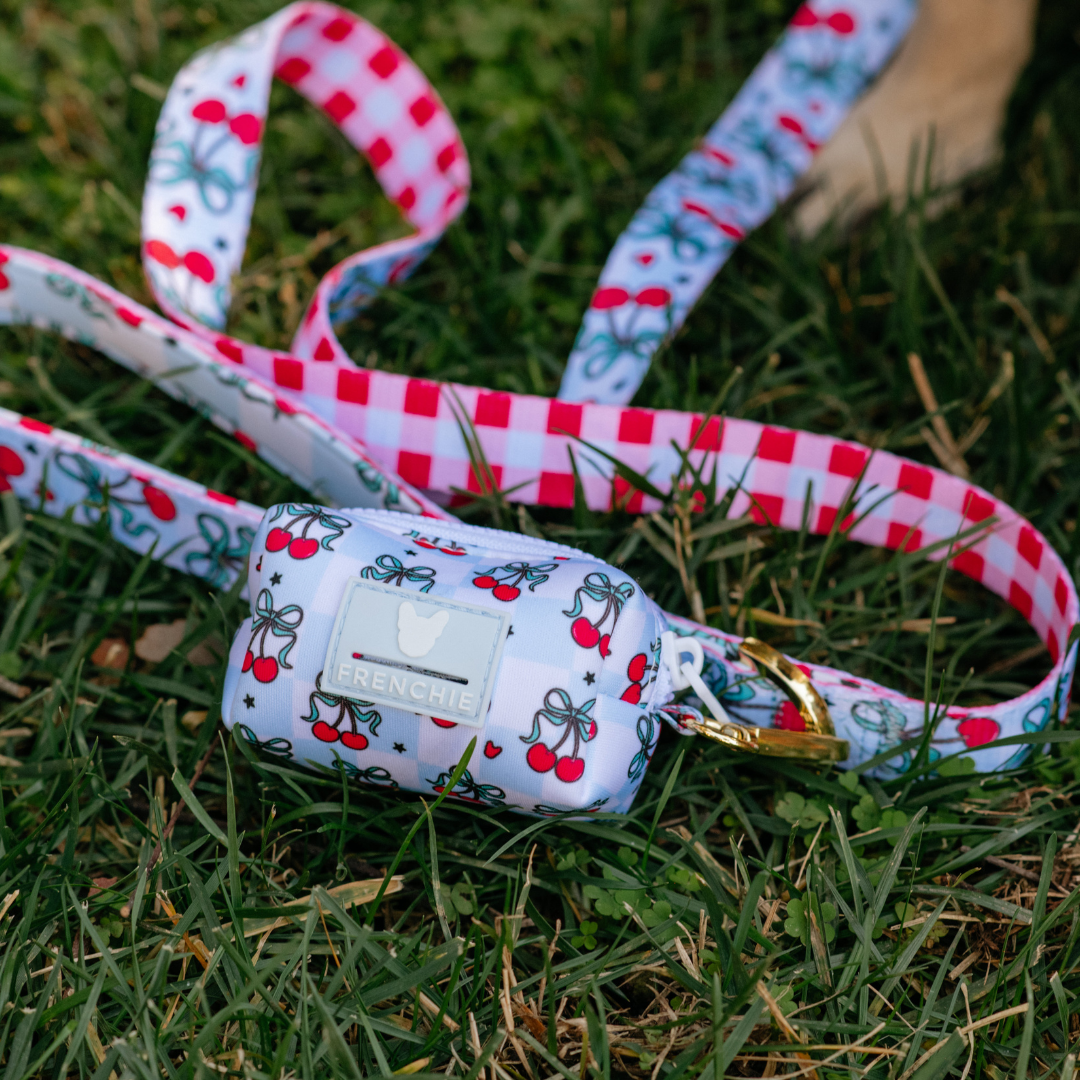 Frenchie Poo Bag Holder - Cherries Blue