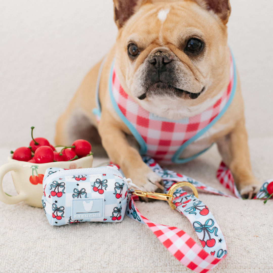 Frenchie Poo Bag Holder - Cherries Blue