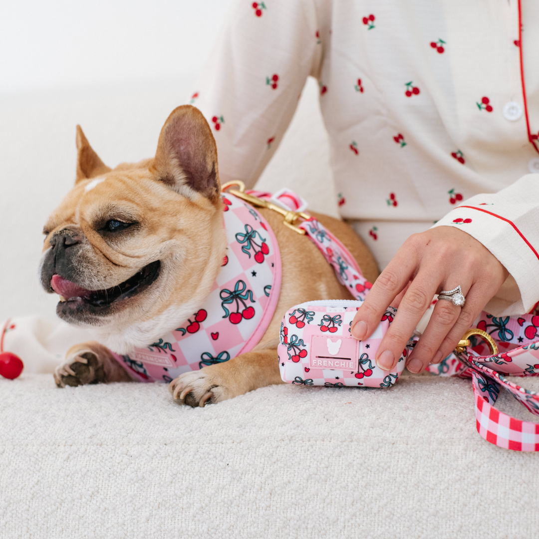 Frenchie Poo Bag Holder - Cherries Red