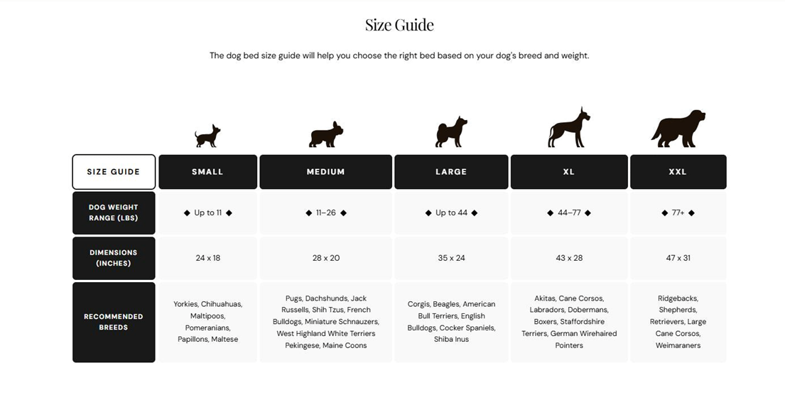 Chester & Lee Size Chart