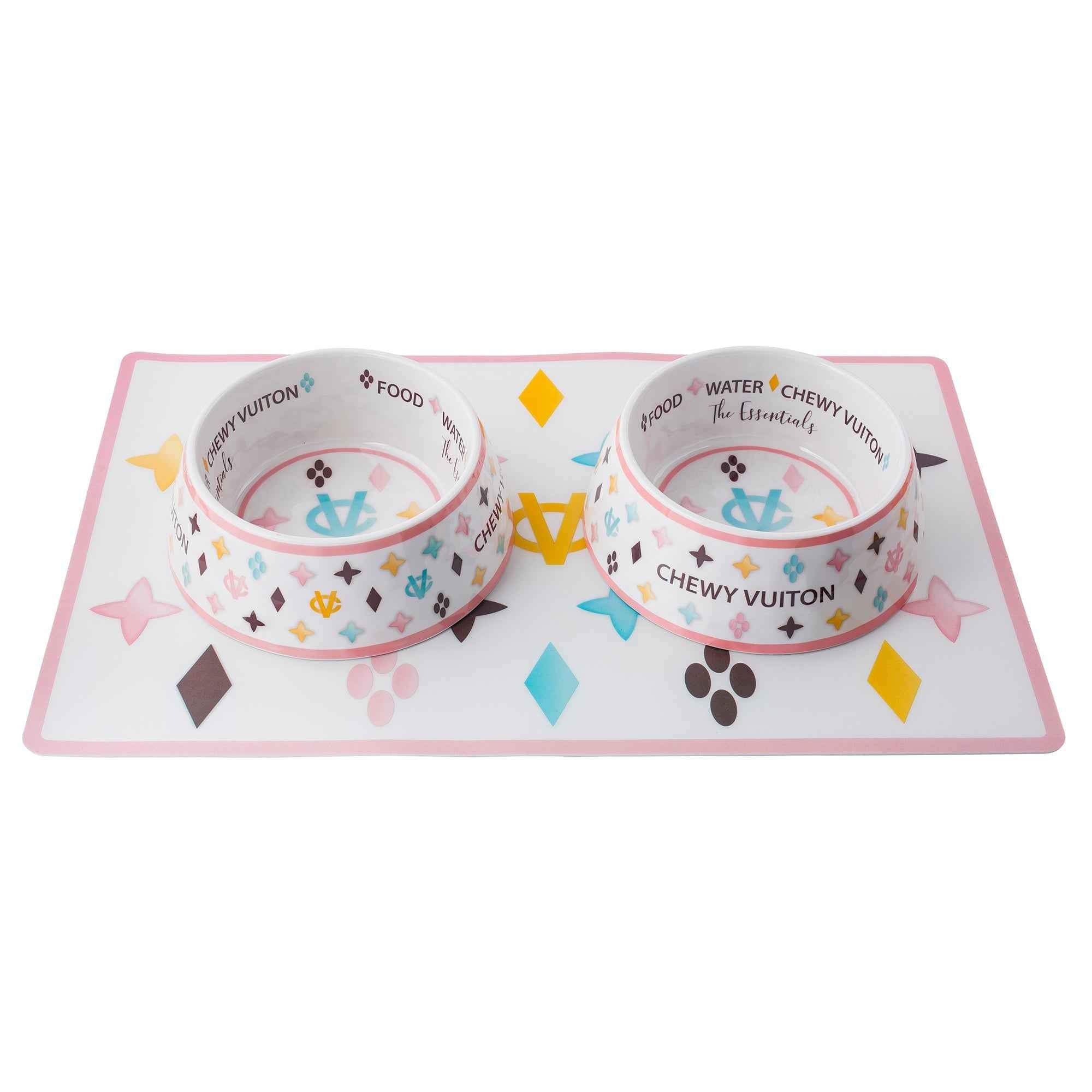 Haute Diggity Dog White Chewy Vuiton Bowl & Placemat Bundle