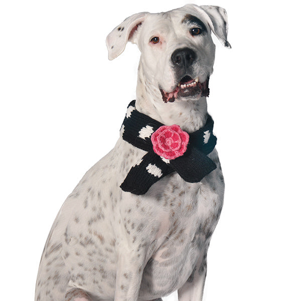 Chilly Dog Black Polka Dot Pink Flower Dog Sweater