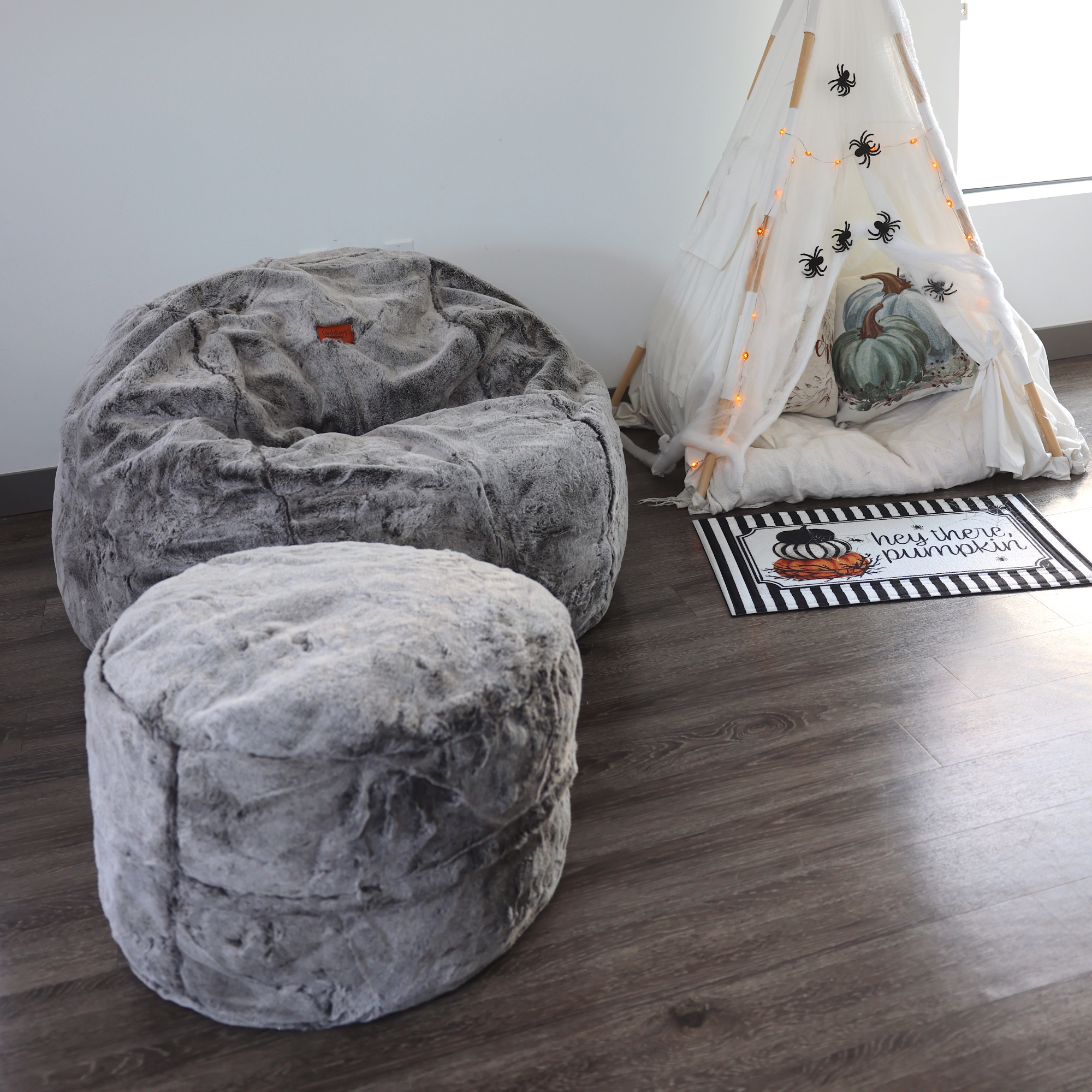 CordaRoy's Chinchilla Faux Fur Pouf Footstool Ottoman