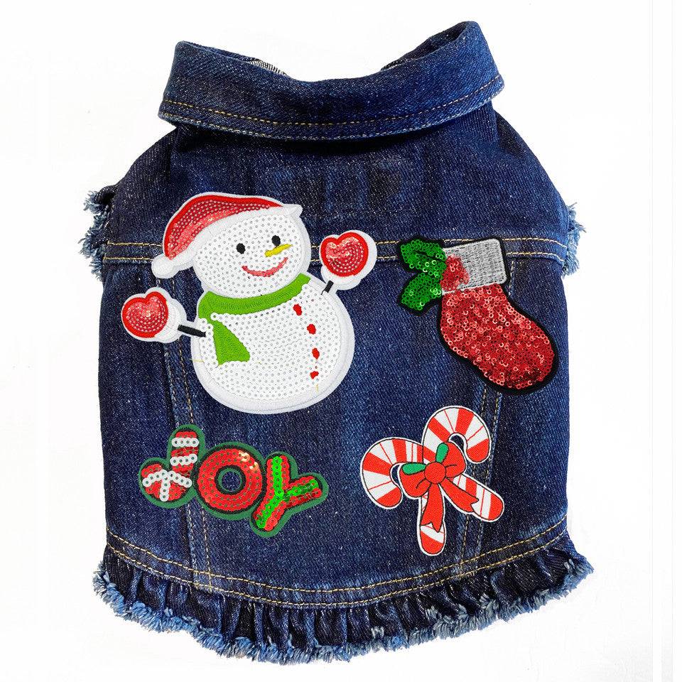 Christmas Snowman Denim Dog Jacket