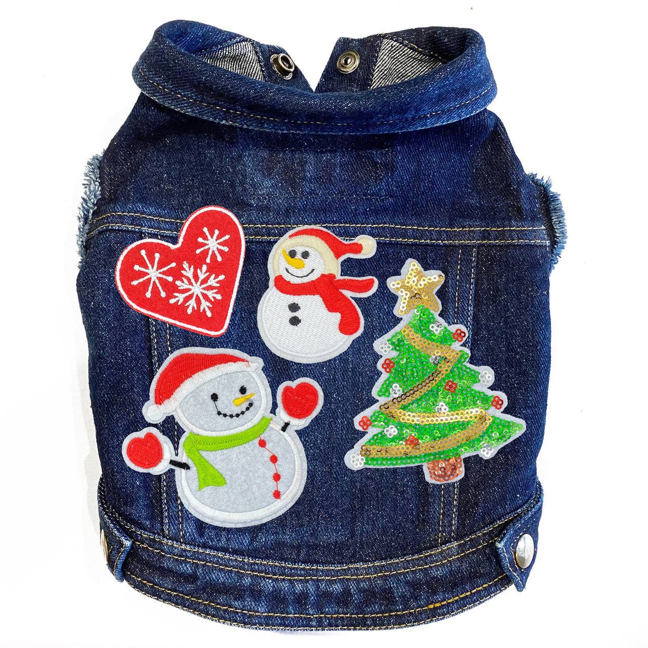 Christmas Snowmen Denim Dog Jacket