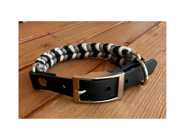 Coiled Charm Hand Braided Dog Collar in Black, Tan, & Cream - HT Animal Supply
