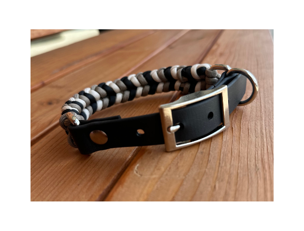 Coiled Charm Hand Braided Dog Collar in Black, Tan, & Cream - HT Animal Supply