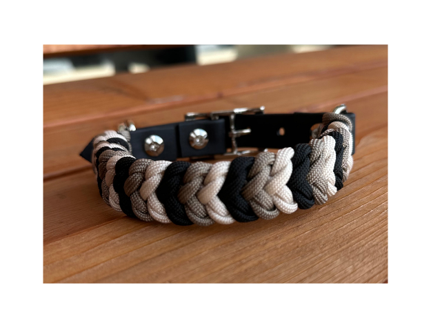 Coiled Charm Hand Braided Dog Collar in Black, Tan, & Cream - HT Animal Supply