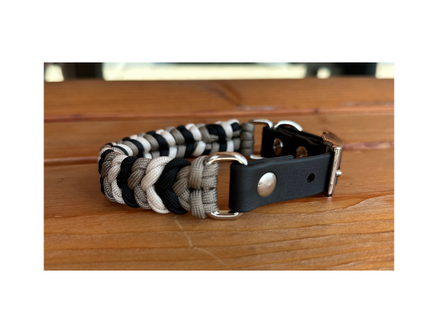 Coiled Charm Hand Braided Dog Collar in Black, Tan, & Cream - HT Animal Supply