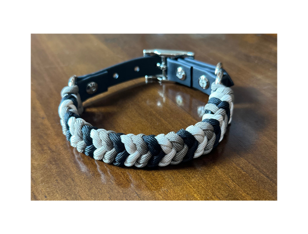 Coiled Charm Hand Braided Dog Collar in Black, Tan, & Cream - HT Animal Supply