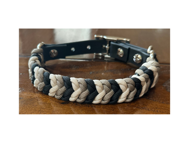 Coiled Charm Hand Braided Dog Collar in Black, Tan, & Cream - HT Animal Supply