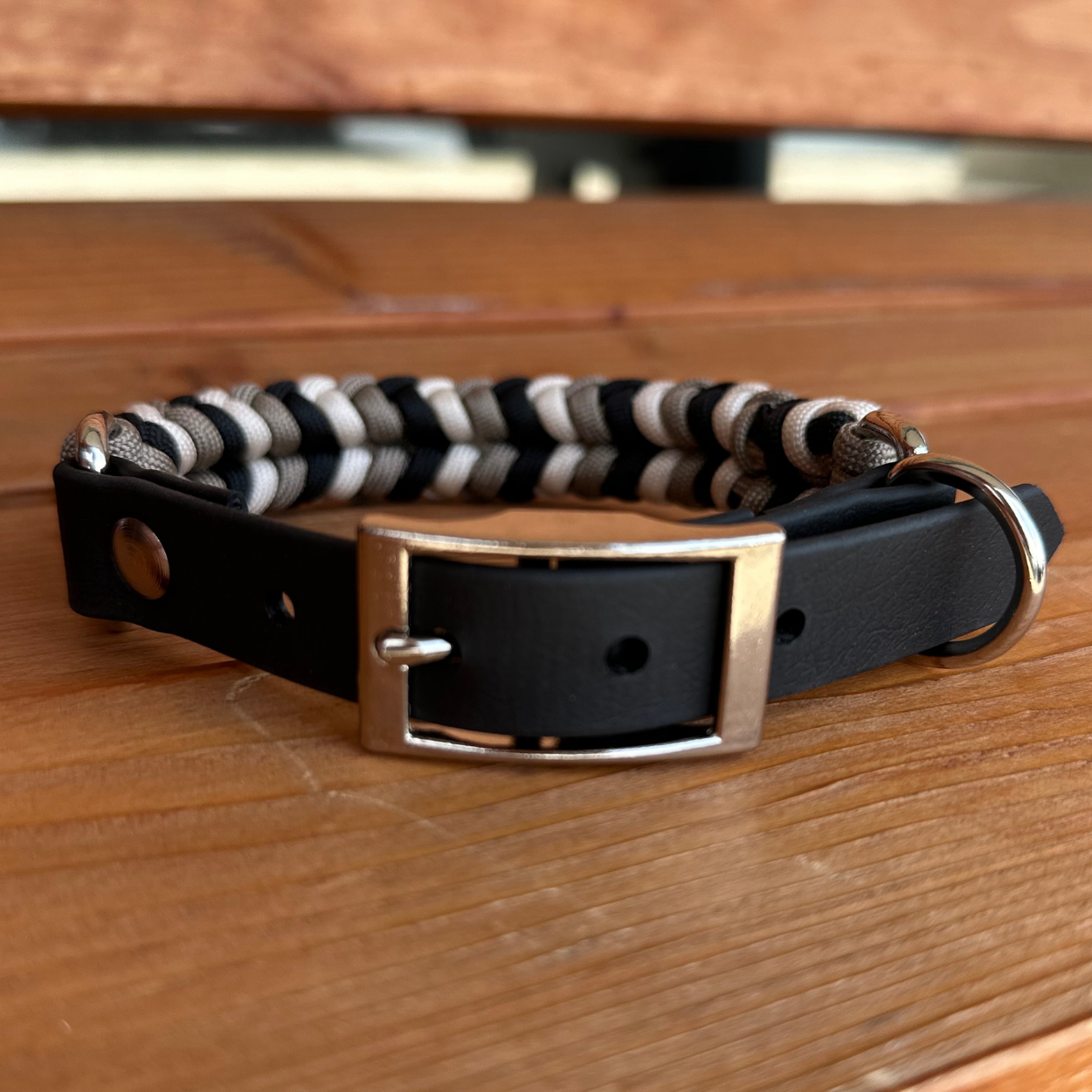 Coiled Charm Hand Braided Dog Collar in Black, Tan, & Cream - HT Animal Supply