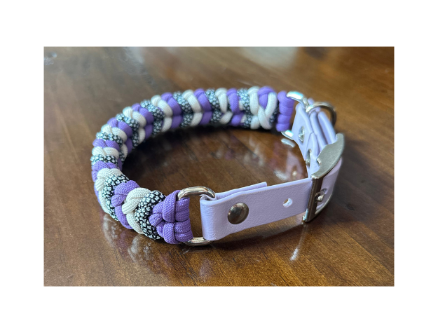 Coiled Charm Hand Braided Dog Collar in Lilac, Cream, & Silver Diamonds - HT Animal Supply