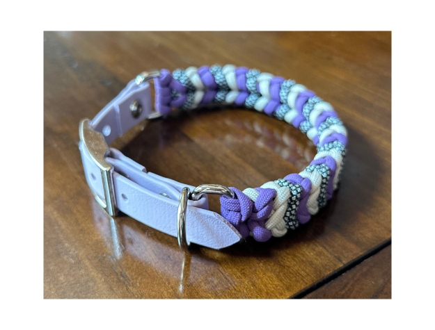 Coiled Charm Hand Braided Dog Collar in Lilac, Cream, & Silver Diamonds - HT Animal Supply