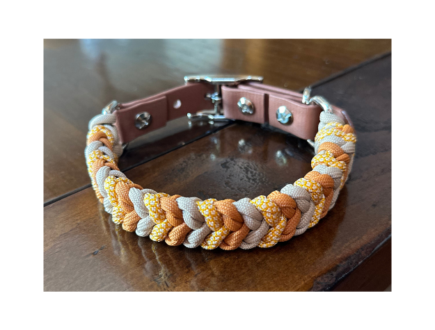 Coiled Charm Hand Braided Dog Collar in Mustard, Goldenrod, & Light Tan - HT Animal Supply