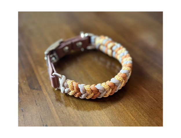 Coiled Charm Hand Braided Dog Collar in Mustard, Goldenrod, & Light Tan - HT Animal Supply