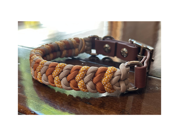 Coiled Charm Hand Braided Dog Collar in Mustard, Goldenrod, & Light Tan - HT Animal Supply