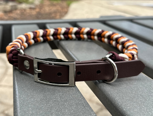 Coiled Charm Hand Braided Dog Collar in Mustard, Burgundy, & Cream - HT Animal Supply