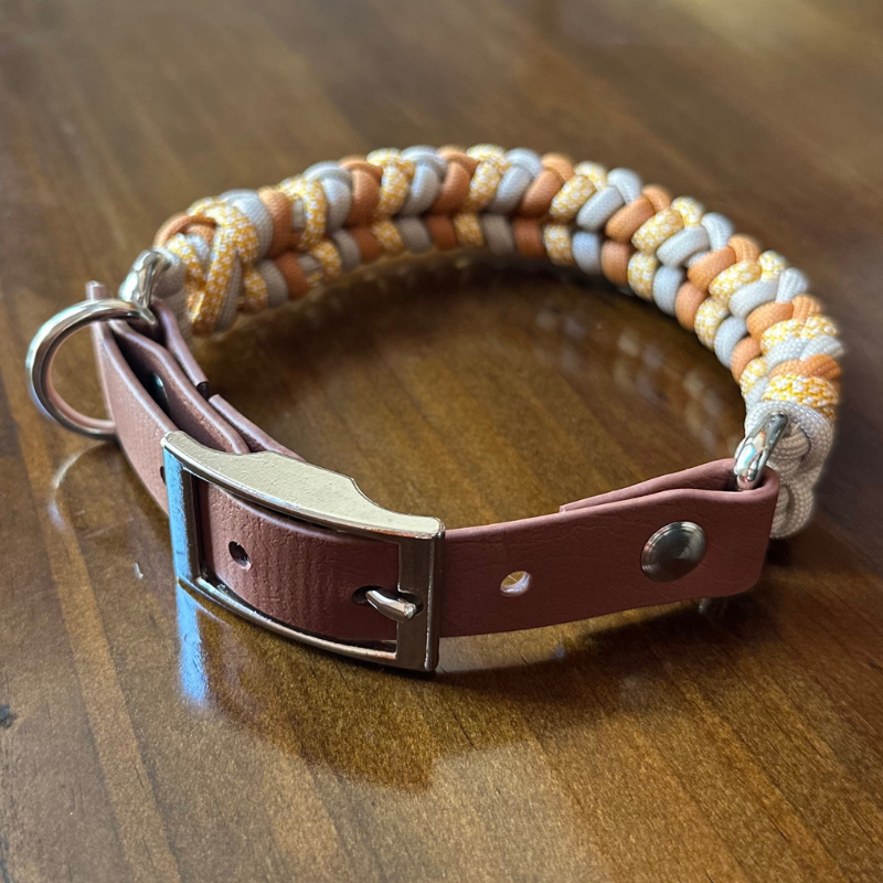 Coiled Charm Hand Braided Dog Collar in Mustard, Goldenrod, & Light Tan - HT Animal Supply