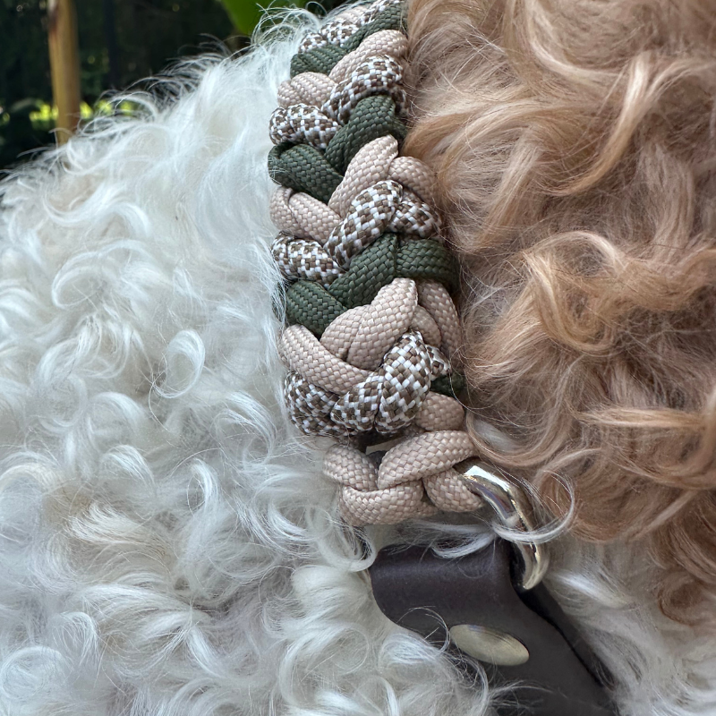 Coiled Charm Hand Braided Dog Collar in Olive, Light Tan, & Coyote Brown Diamonds - HT Animal Supply
