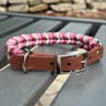 Coiled Charm Hand Braided Dog Collar in Pink, Red Diamonds, & Cream