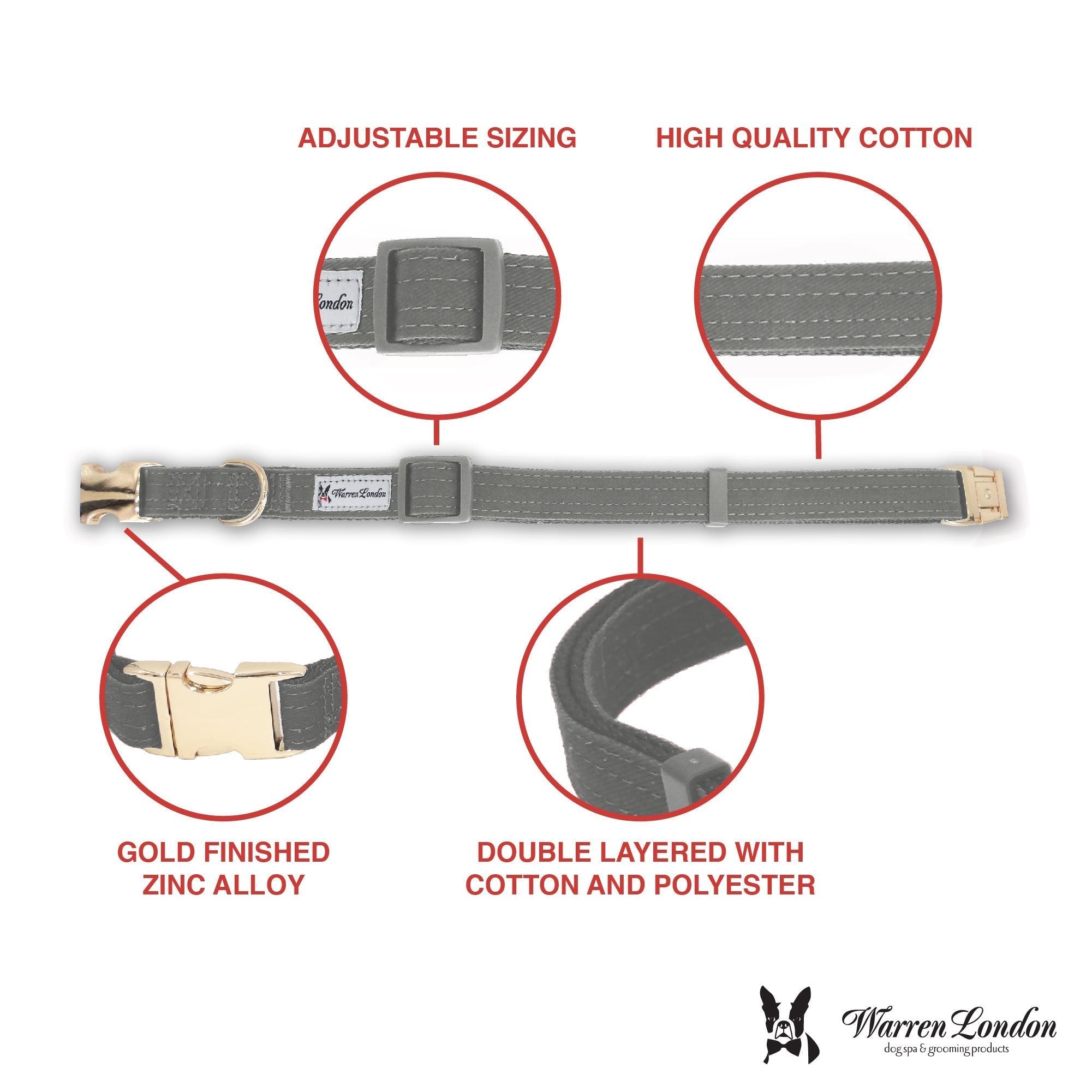 Fabric Dog Collar - Grey