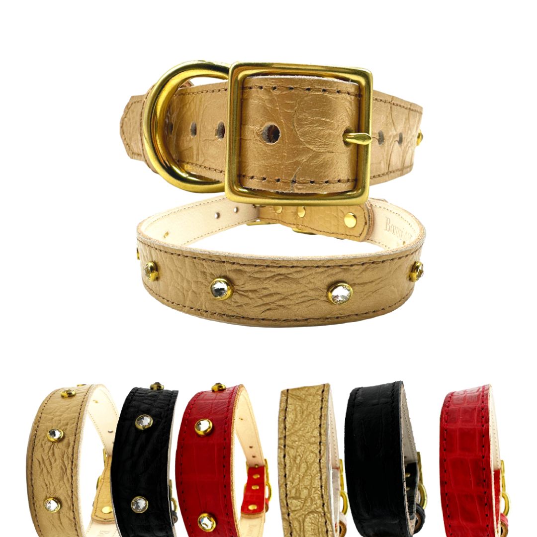 Bonne et Filou – Croc-Embossed Leather Dog Collar