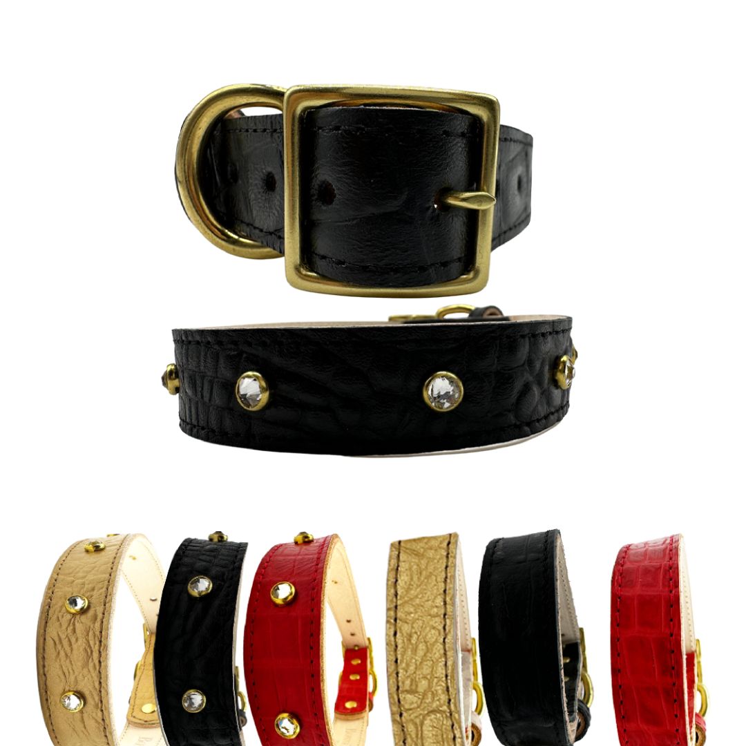 Bonne et Filou – Croc-Embossed Leather Dog Collar