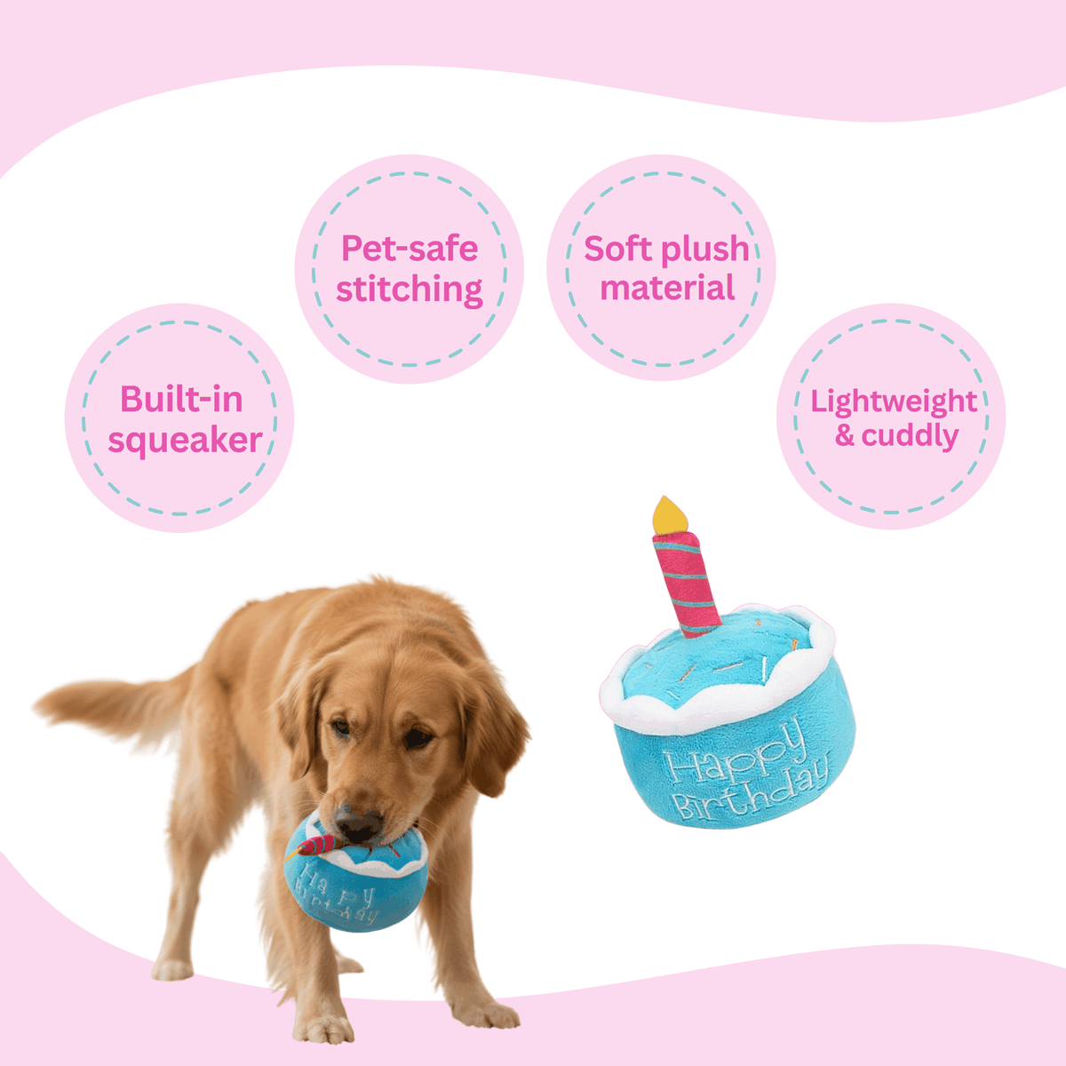 Glow Pups: Blue Birthday Cake Squeaky Plush Dog Toy
