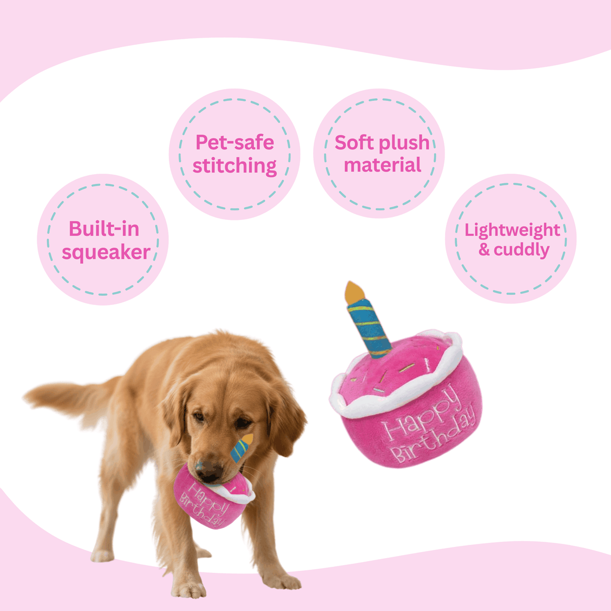 Glow Pups: Pink Birthday Cake Squeaky Plush Dog Toy