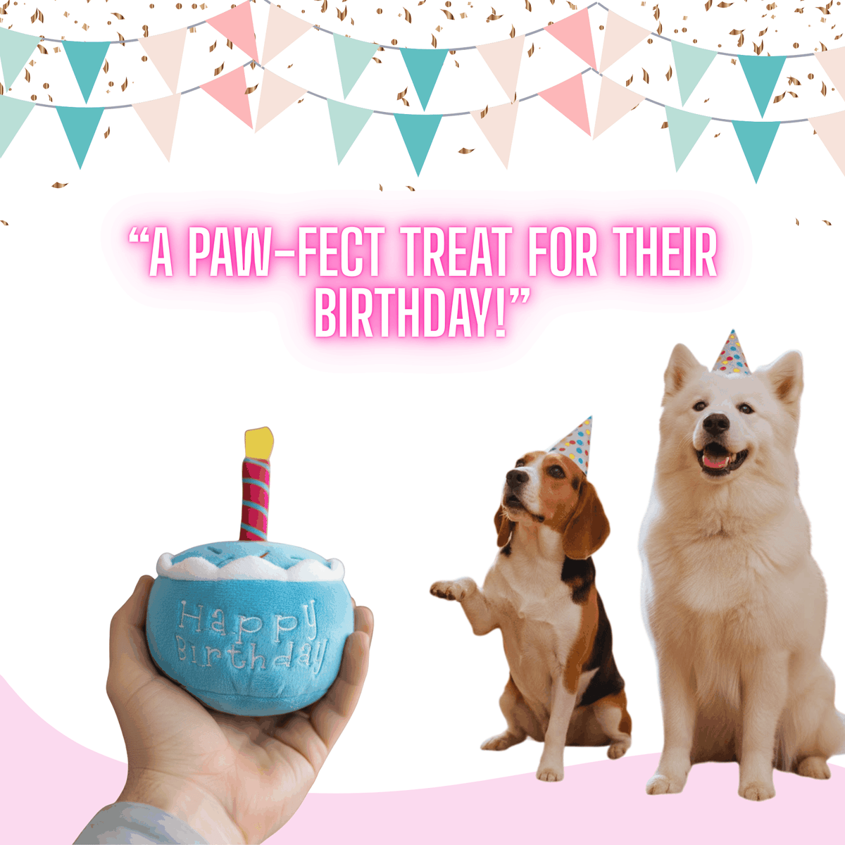 Glow Pups: Blue Birthday Cake Squeaky Plush Dog Toy