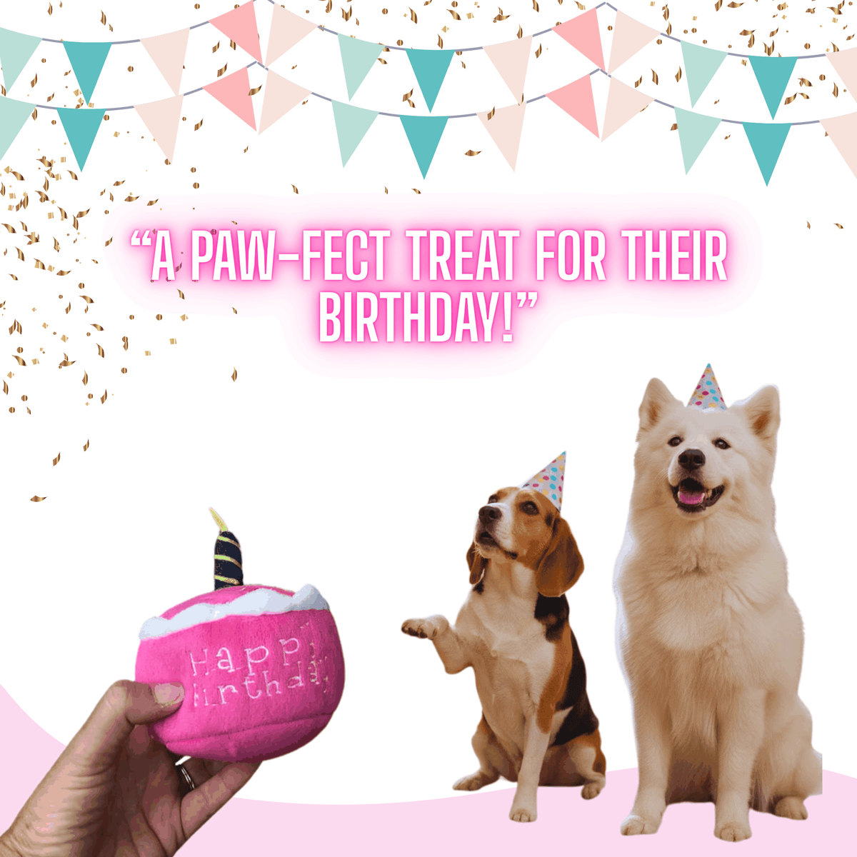Glow Pups: Pink Birthday Cake Squeaky Plush Dog Toy